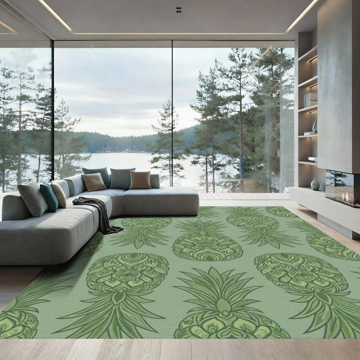 Emerald Green Ornate Pineapple Repeat Rug