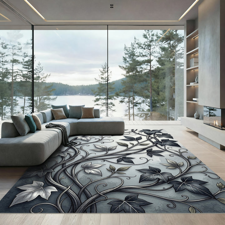 Monochromatic Ivy Vine Swirl Rug