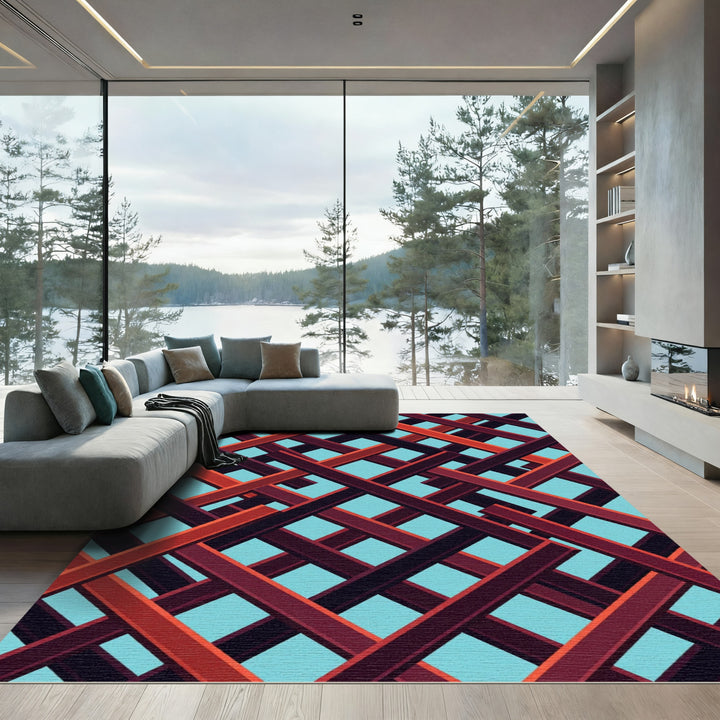 Crimson Intersecting Diagonal Beams Rug
