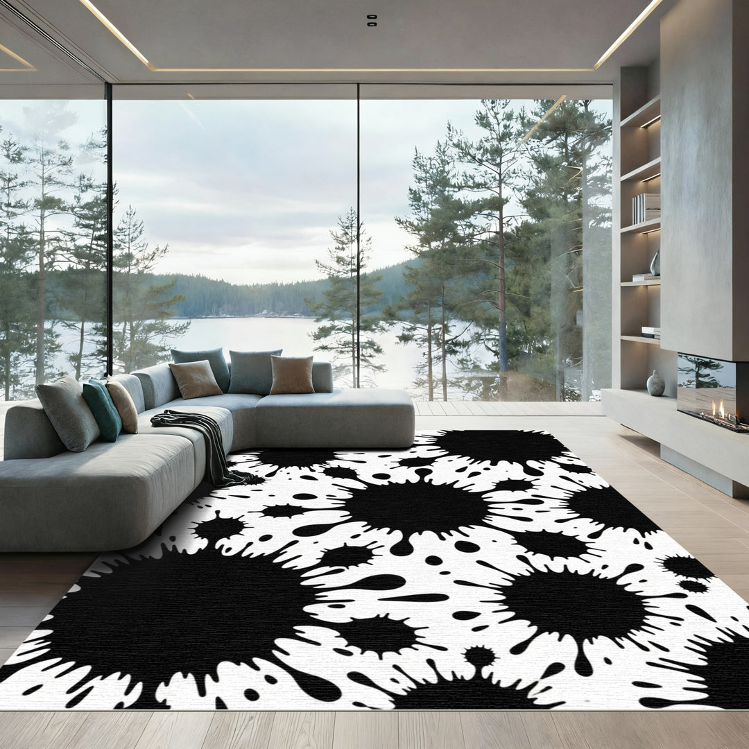Bold Black Ink Splatter Arrangement Rug