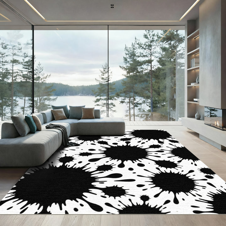 Bold Black Ink Splatter Arrangement Rug