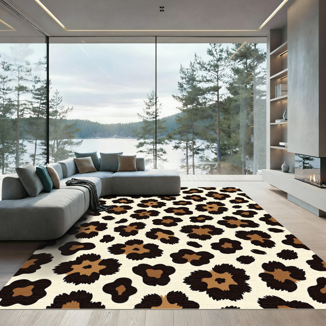 Chic Black Brown Leopard Spots Rug