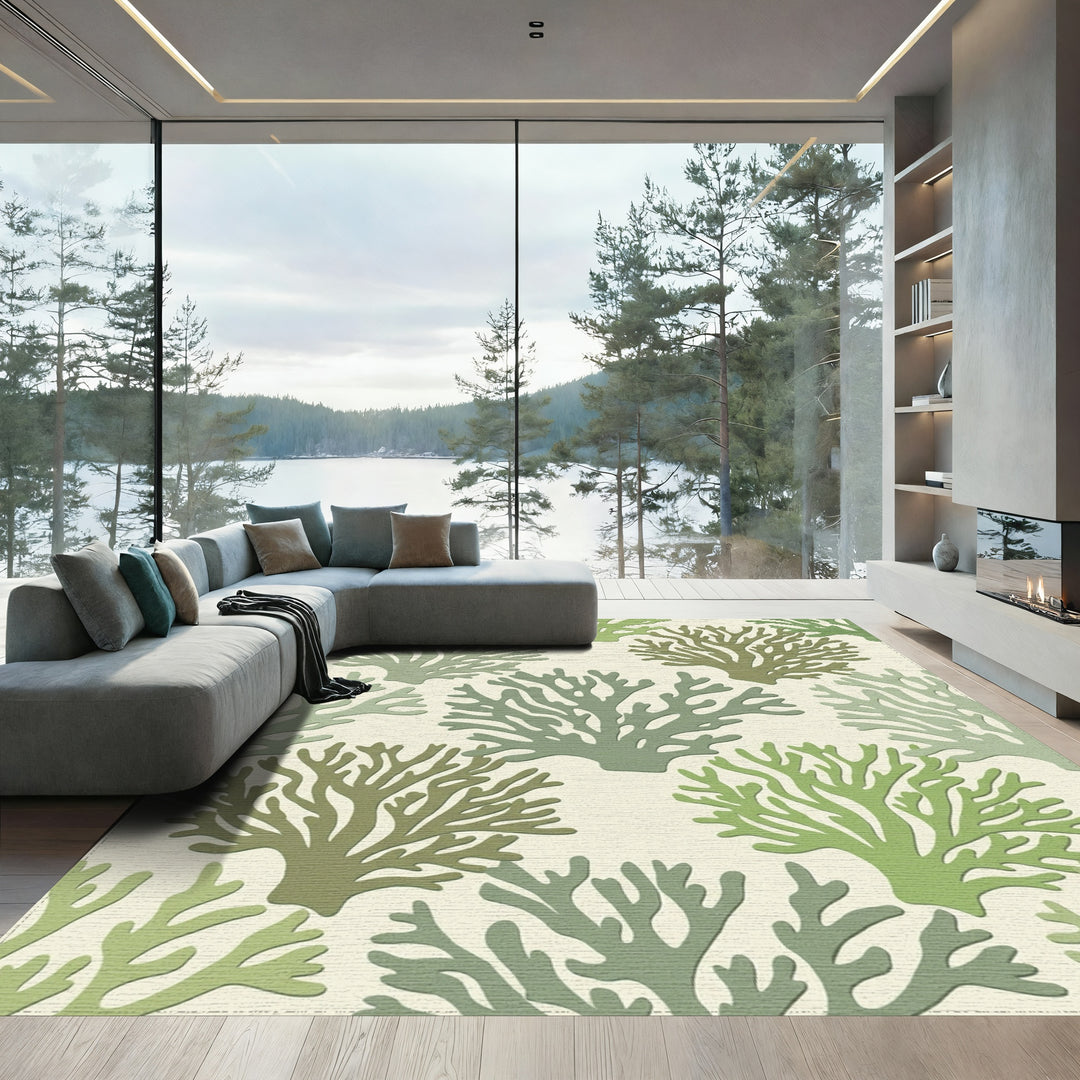 Green Coral Branch All Over Rug