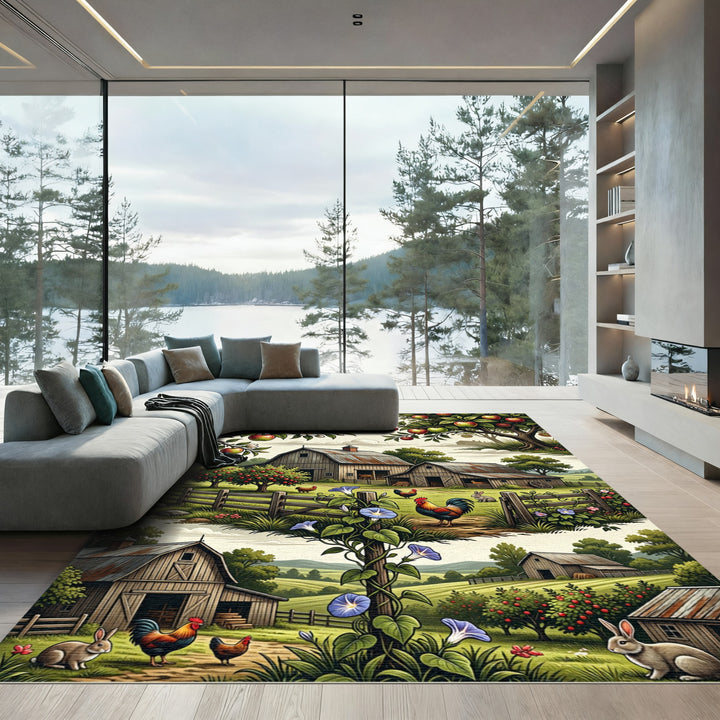 Farmhouse Sunrise Barn Apple Tree Mural Rug