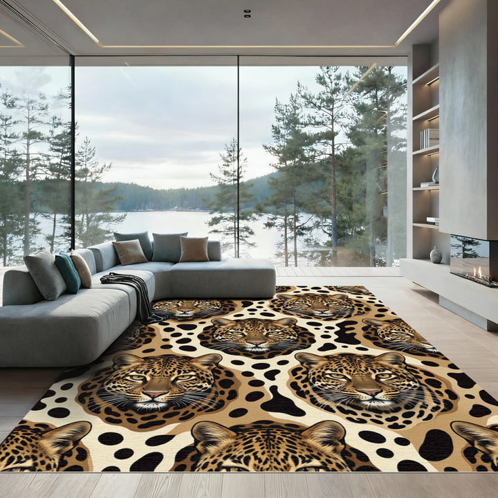 Gold Leopard Spot Animal Print Rug