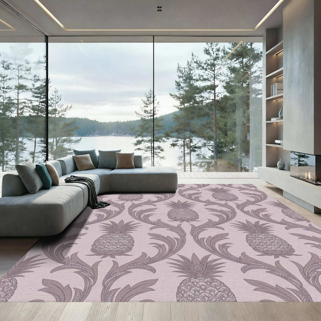 Ornate Lilac Pineapple Damask Rug