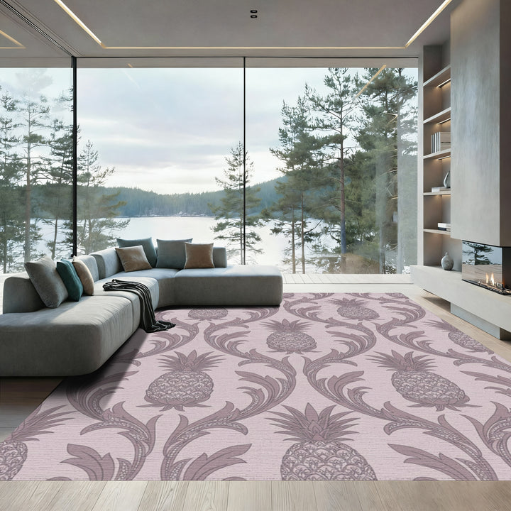Ornate Lilac Pineapple Damask Rug