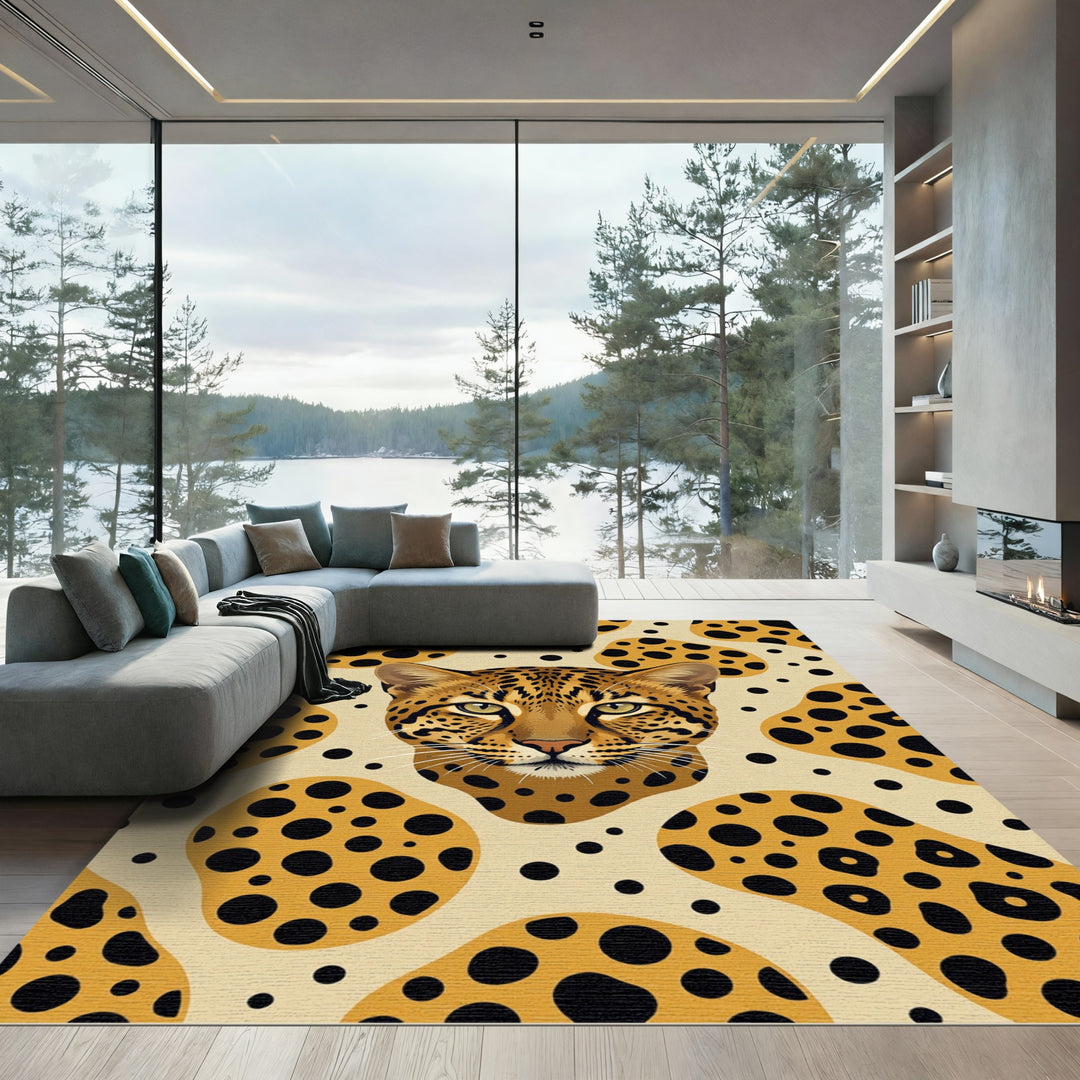 Wild Leopard Spots Abstract Ochre Rug