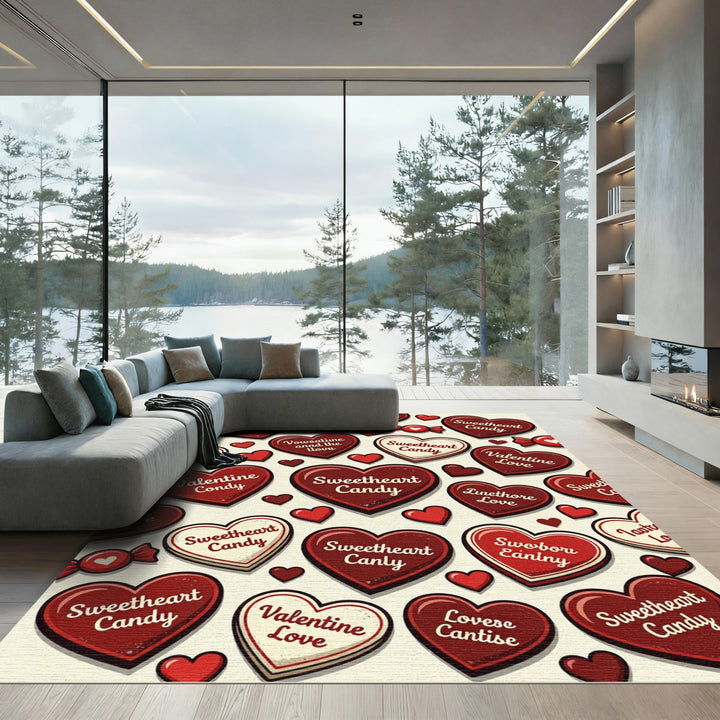 Red Hearts Sweethearts Candies Rug
