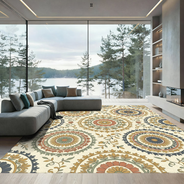 Earthy Jewel Tone Medallion Foliage Rug