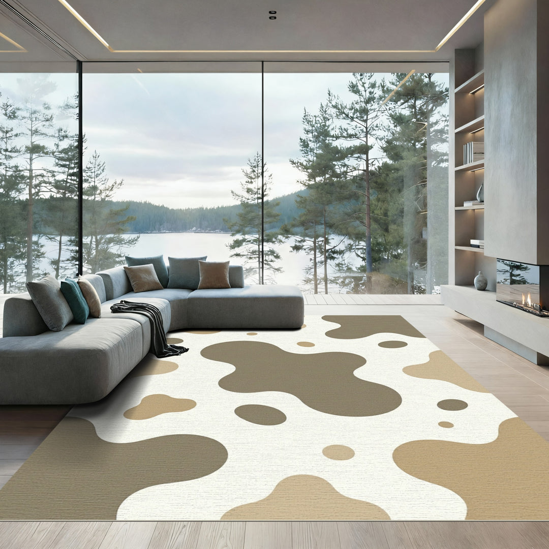 Cow Print Neutral Tone Abstract Rug