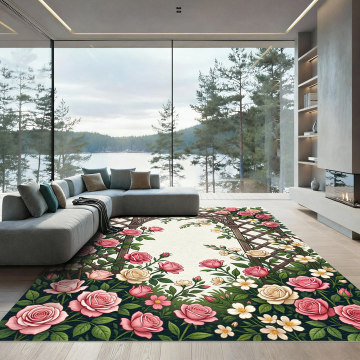 Enchanting Pink Roses Garden Arch Rug