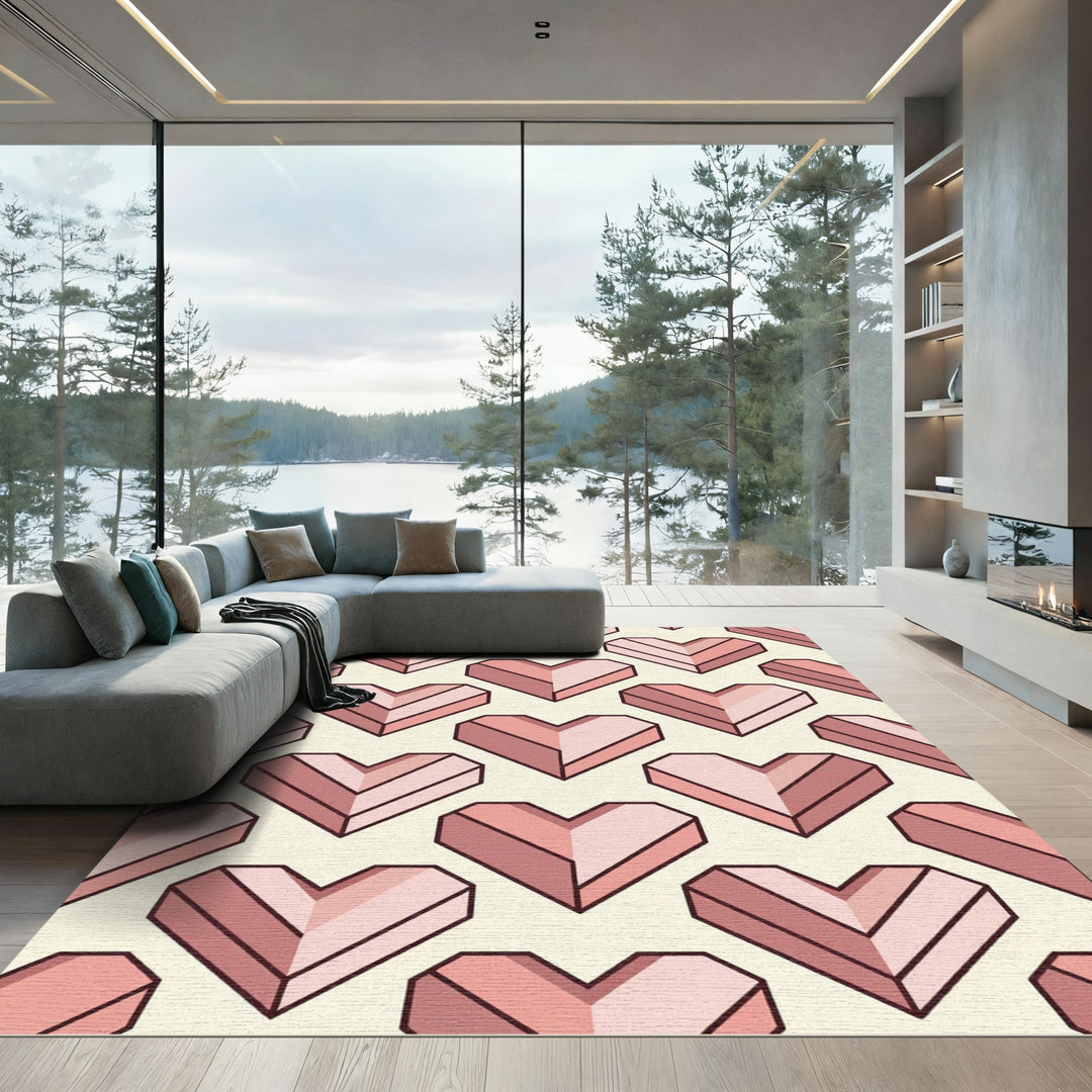 Geometric Pink Heart Composition Rug