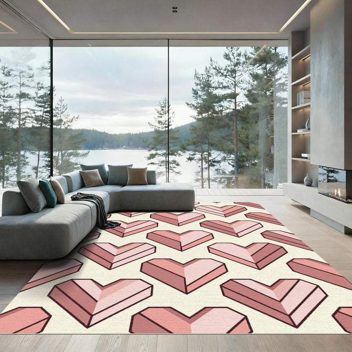 Geometric Pink Heart Composition Rug