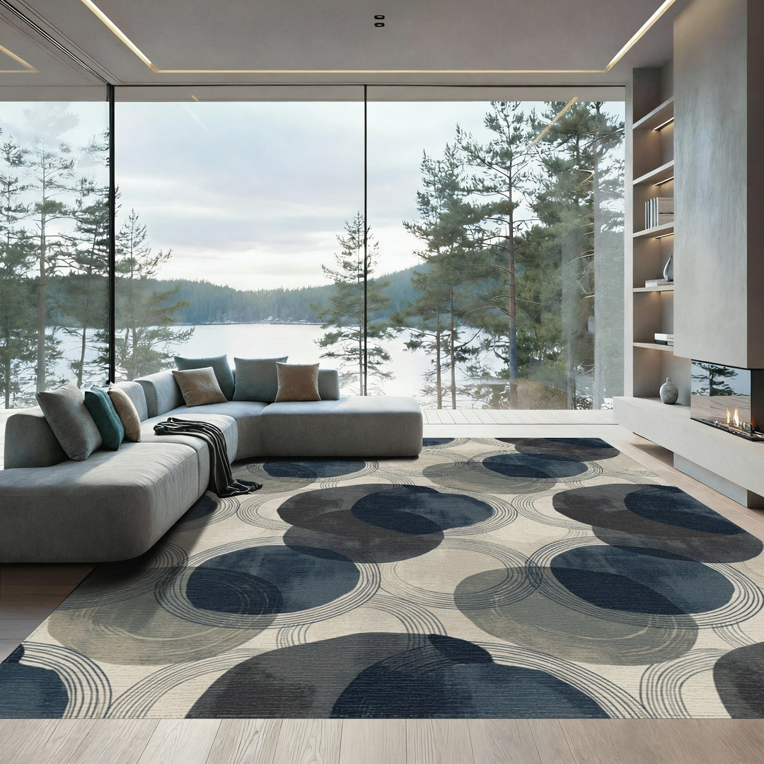 Mid-century navy blue abstract circles Rug