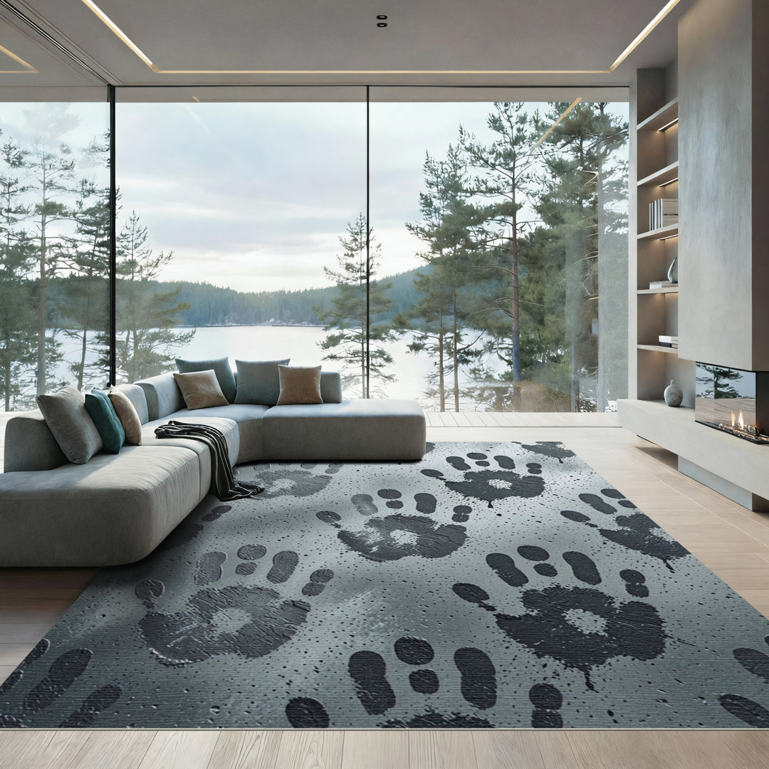 Grim Handprint Splatter Gray Rug