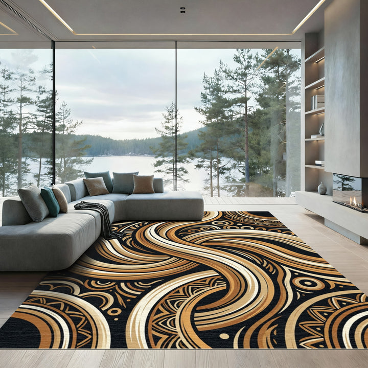 Rich Gold Swirl Tribal Medallion Rug