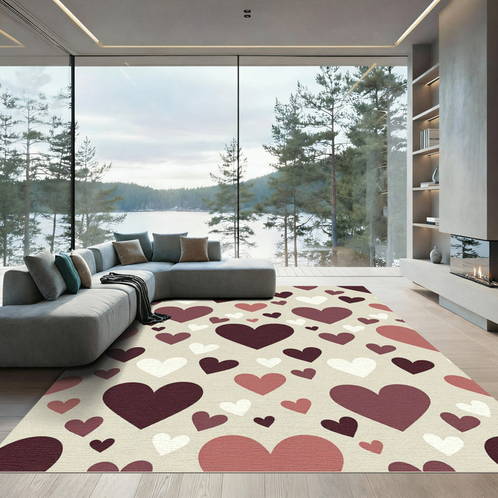 Romantic Heartfall Red White Rug