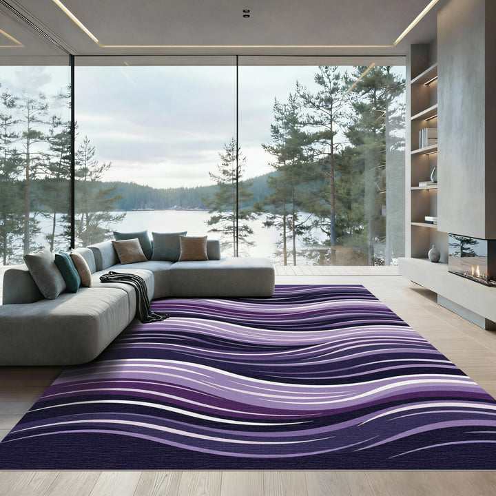 Amethyst Purple Abstract Wave Rug