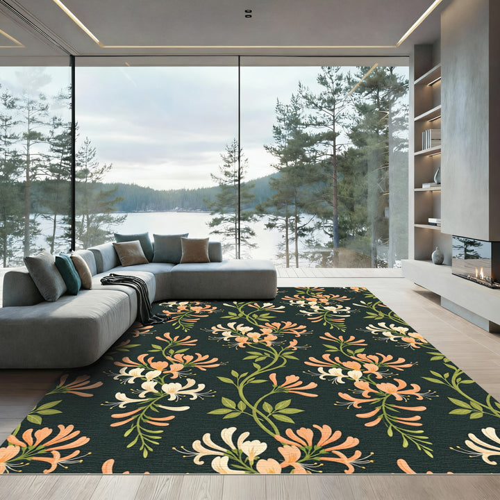 Coral White Honeysuckle Vines Rug