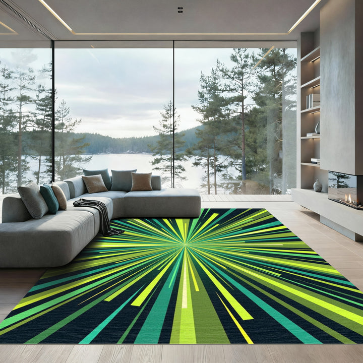 Radiant Green Burst Abstract Rug