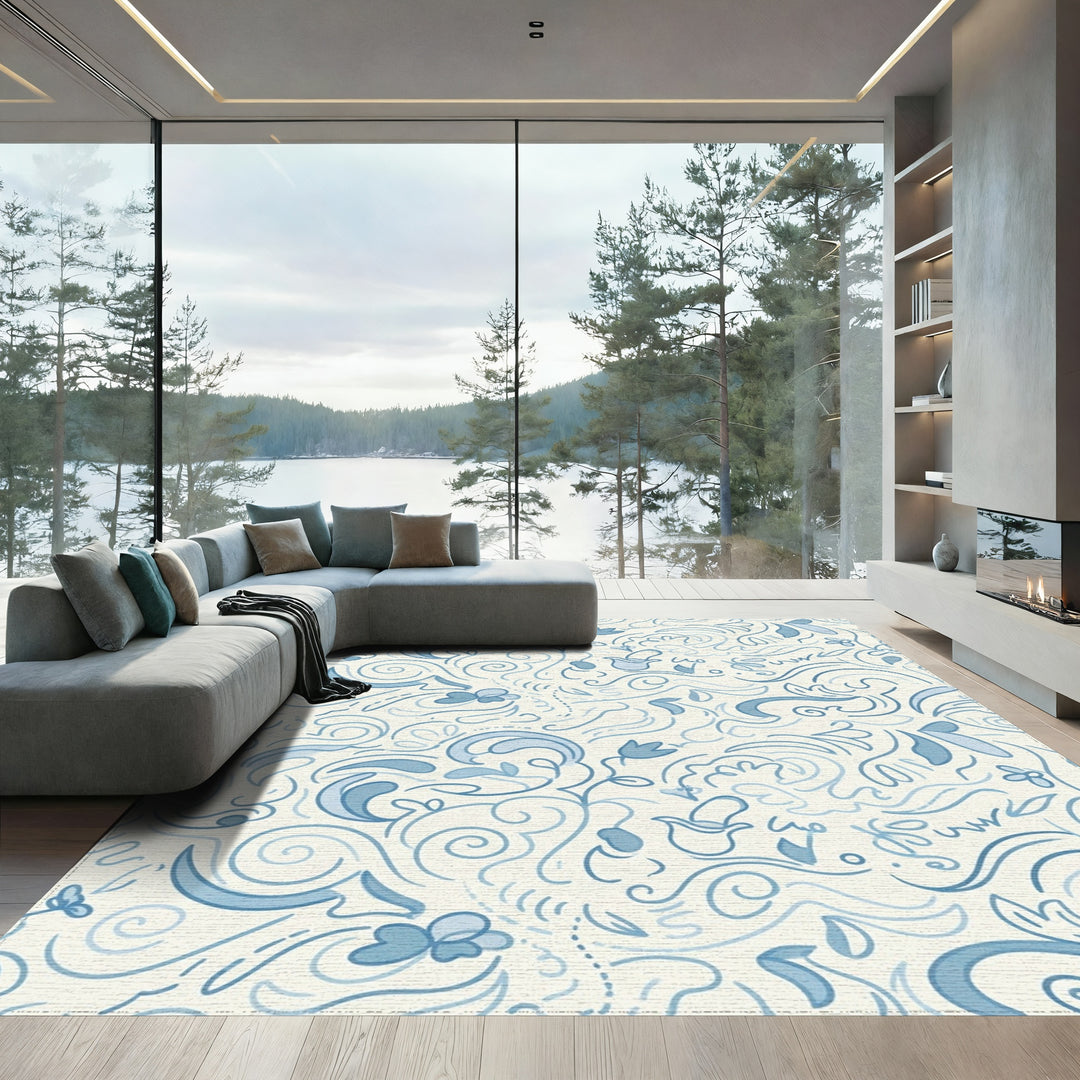 Light Blue Floral Swirls Rug