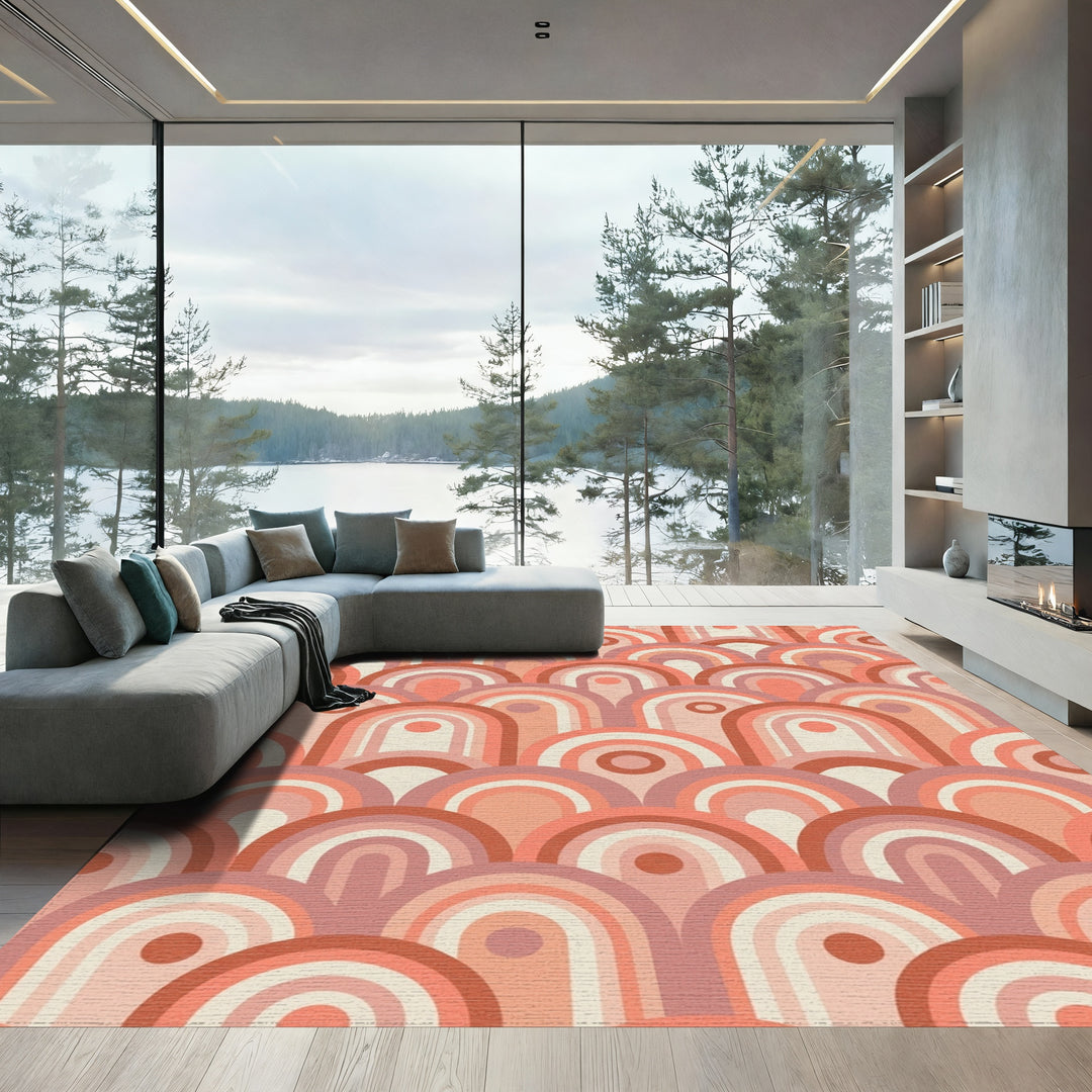 Retro Peach Layered Archway Rug