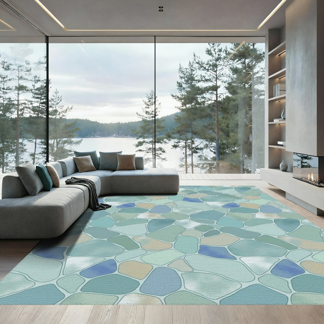 Ocean Blue Stone Mosaic Rug
