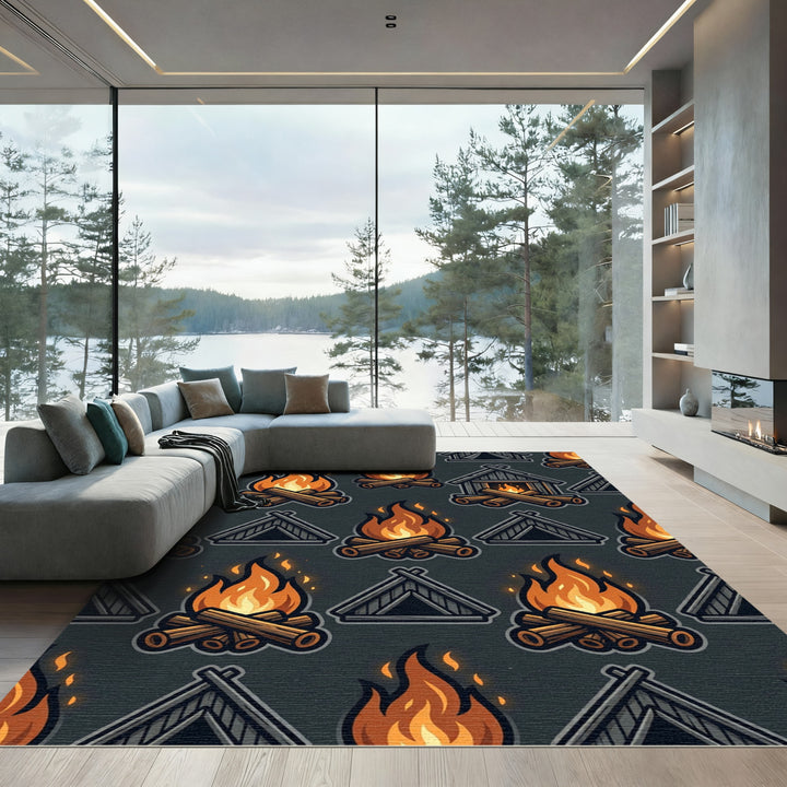 Campfire Tent Geometric Dark Rug