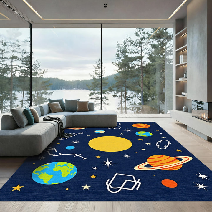 Cosmic Blue Planet Starry Sky Rug
