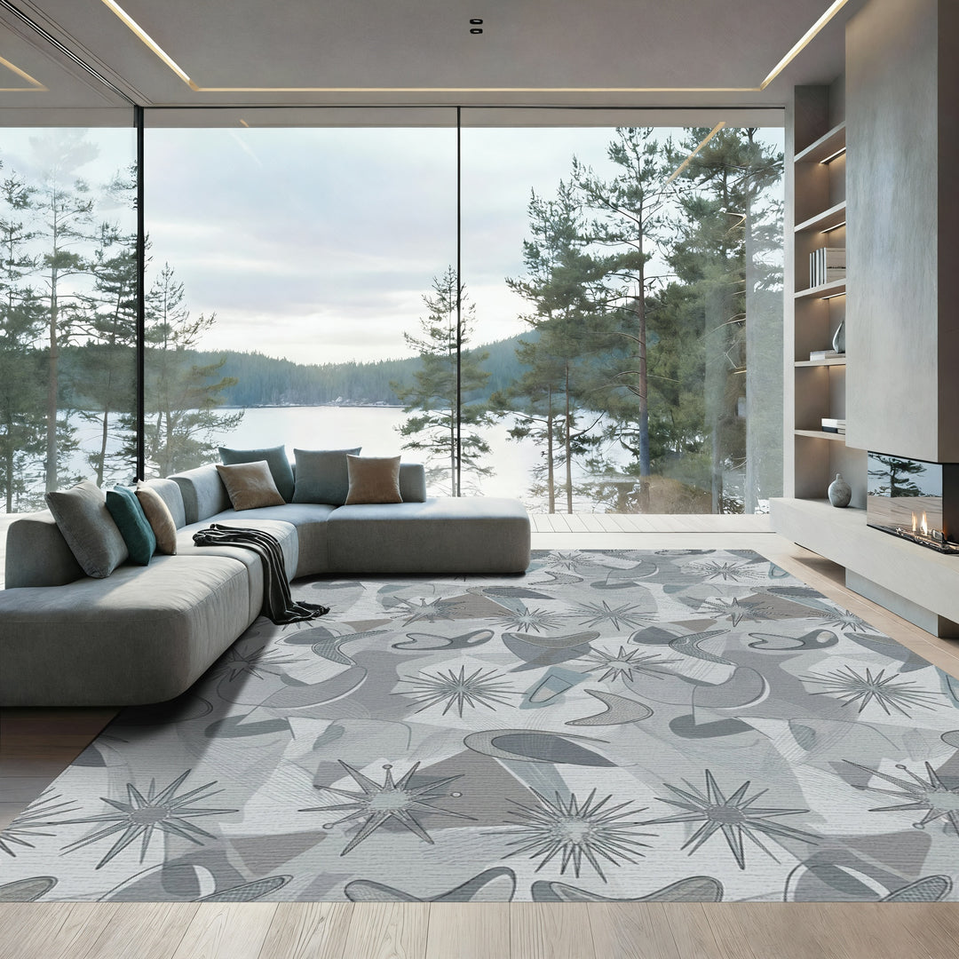 Mid-century Gray Starburst Boomerang Collage Rug