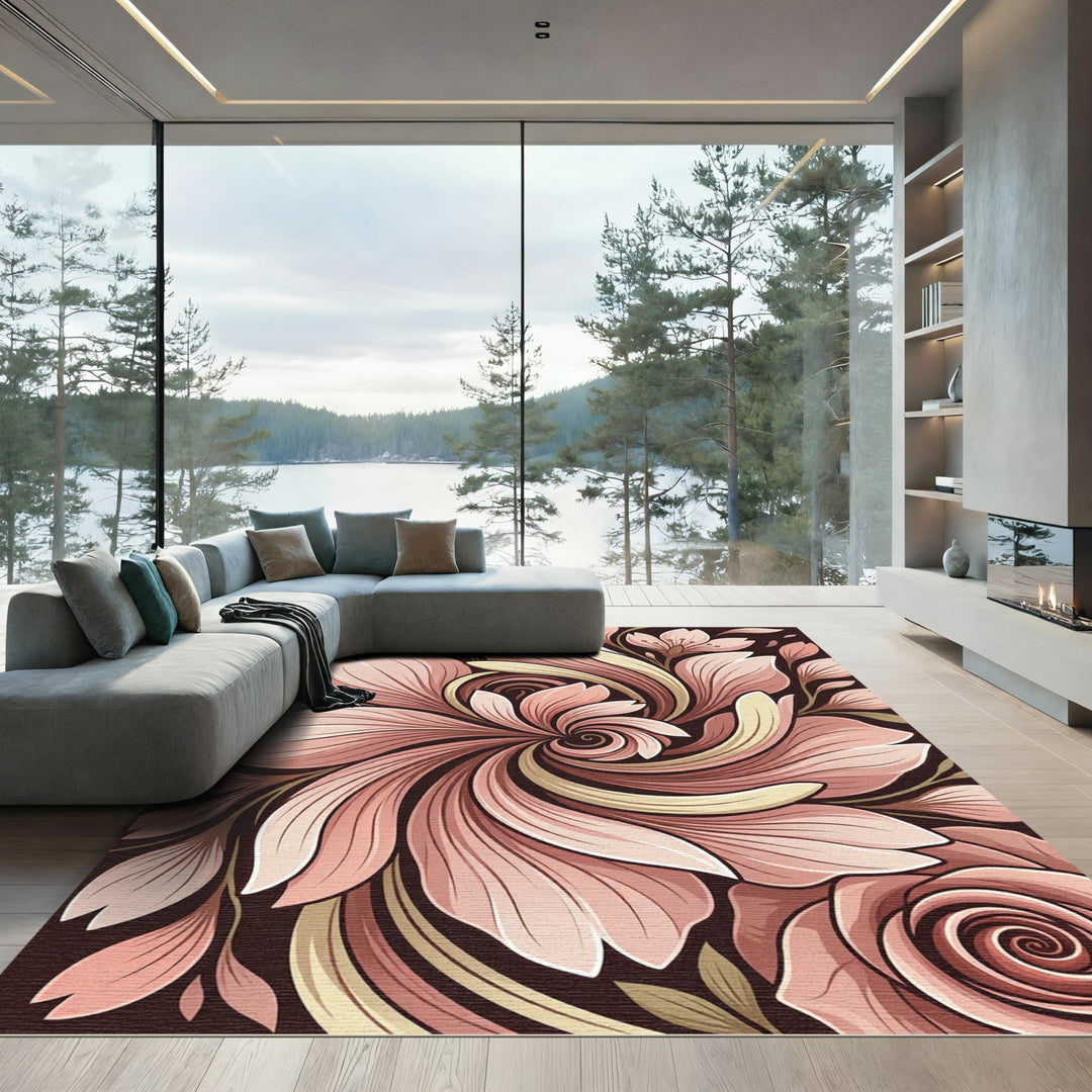 Blush Pink Floral Swirl Arrangement Rug