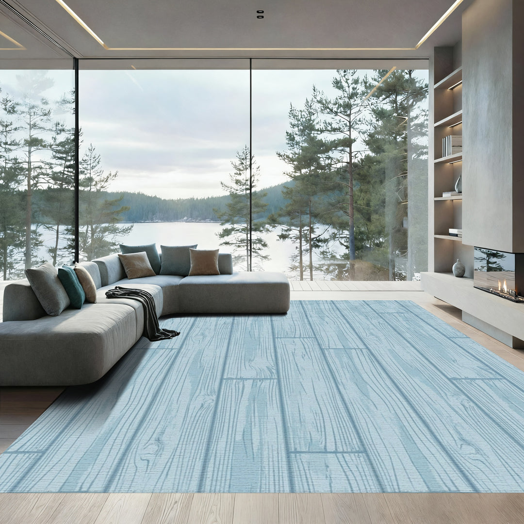 Light Blue Wood Grain Plank Rug