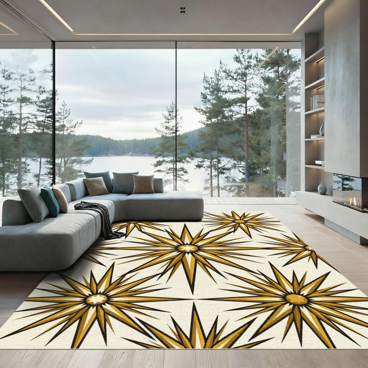 Golden Starburst Radiating Spiky Ornament Rug