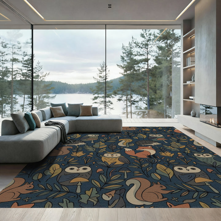 Woodland Creatures Foliage Autumn Animals Rug
