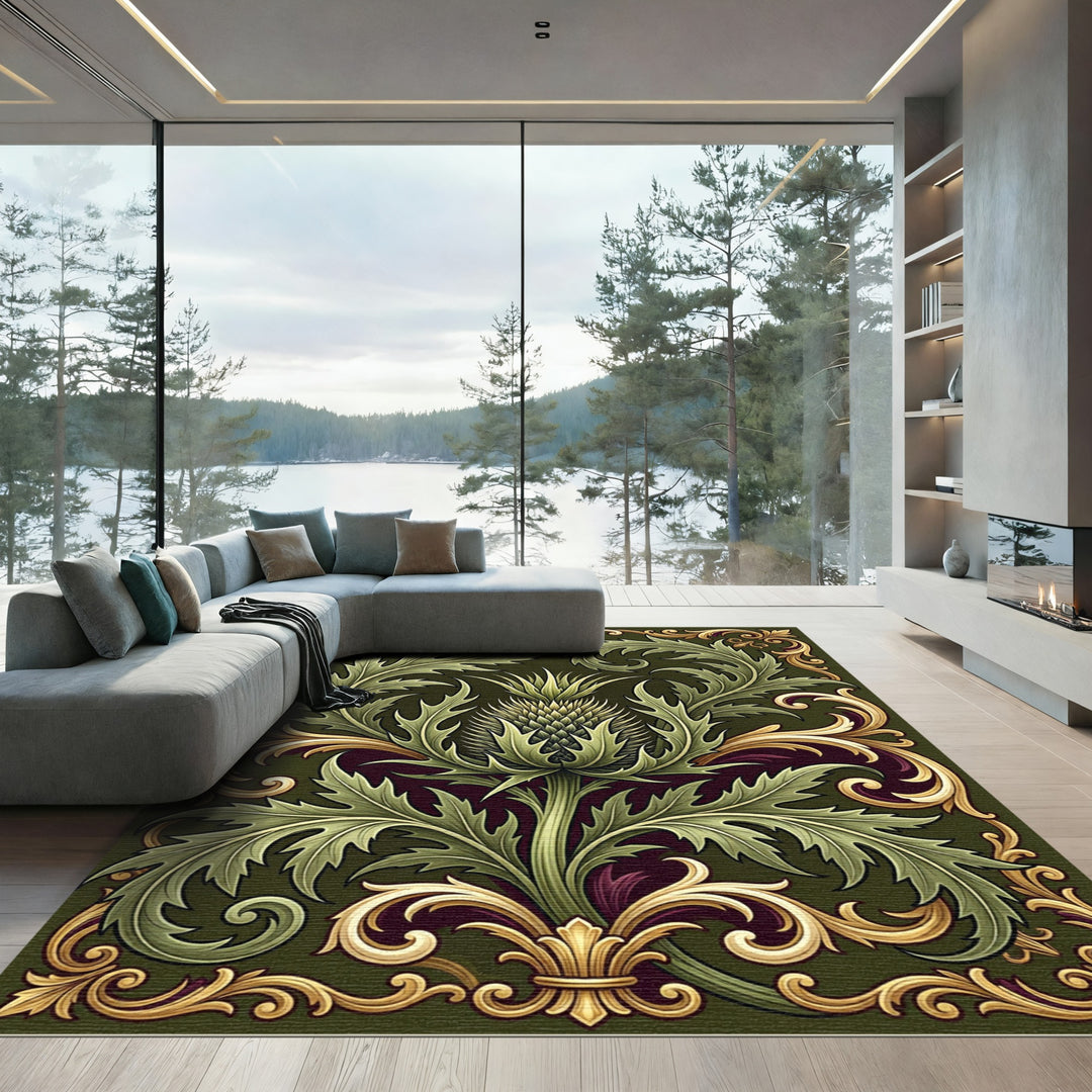 Green Thistle Floral Ornament Rug