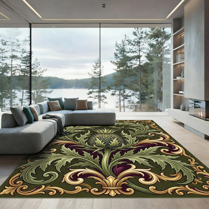 Green Thistle Floral Ornament Rug