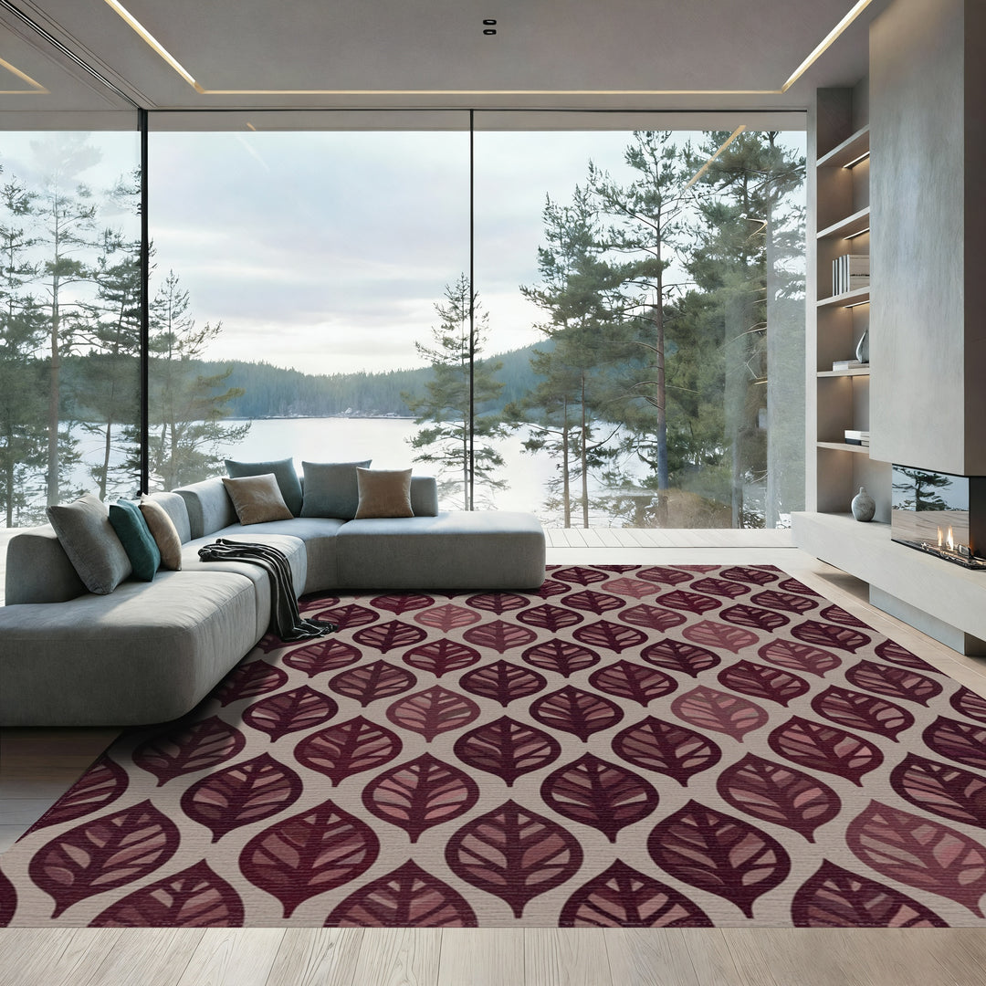 Burgundy Leaf Embossed Repeat Rug