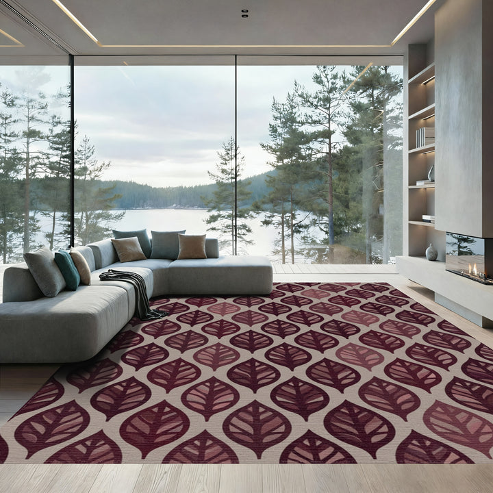 Burgundy Leaf Embossed Repeat Rug