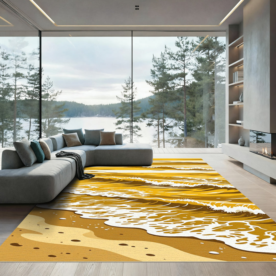 Golden Ocean Waves Beach Rug