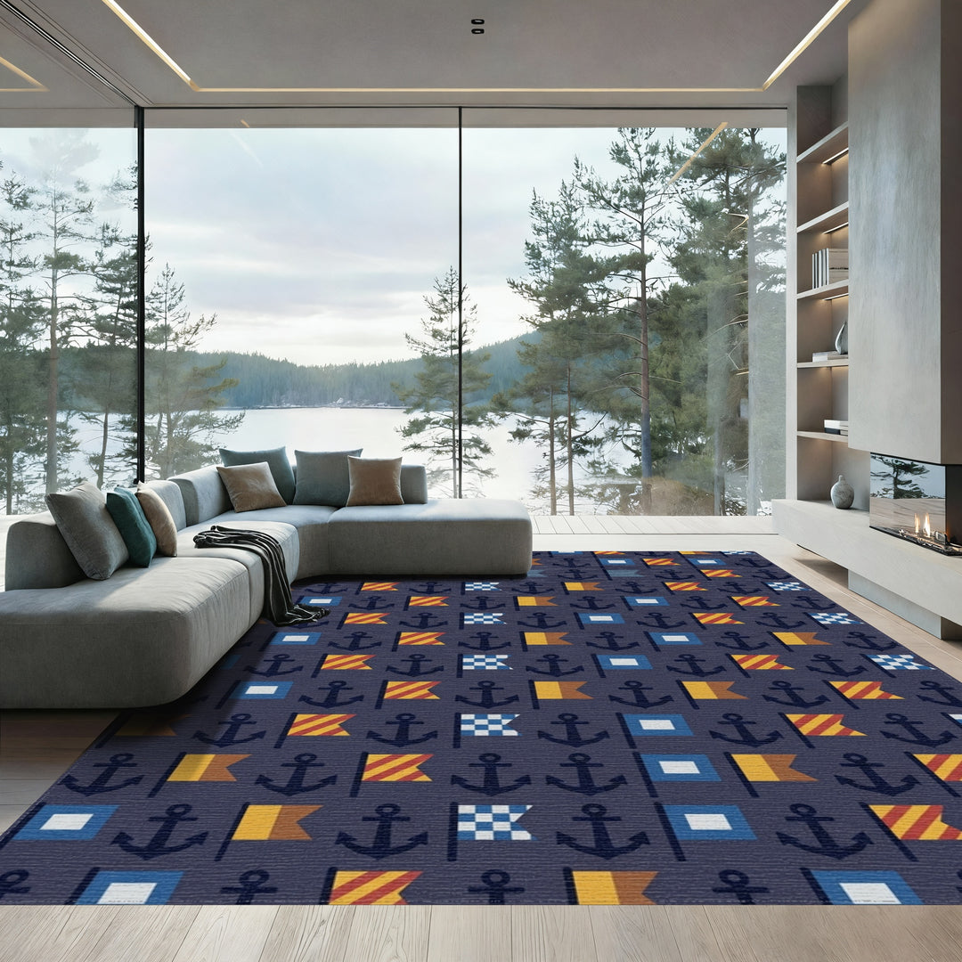 Nautical Navy Anchor Flag Medley Rug