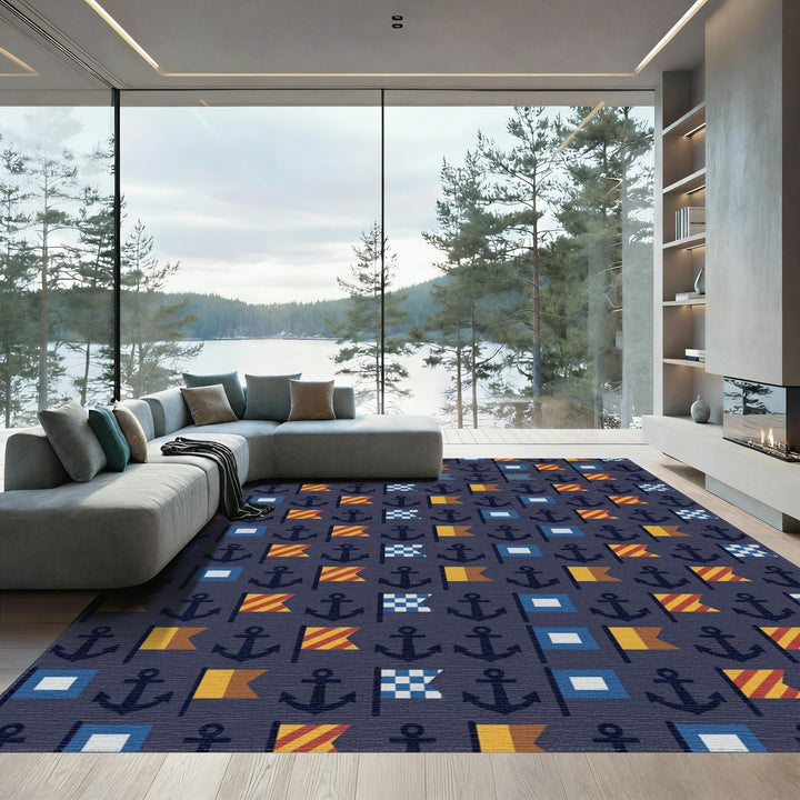 Nautical Navy Anchor Flag Medley Rug