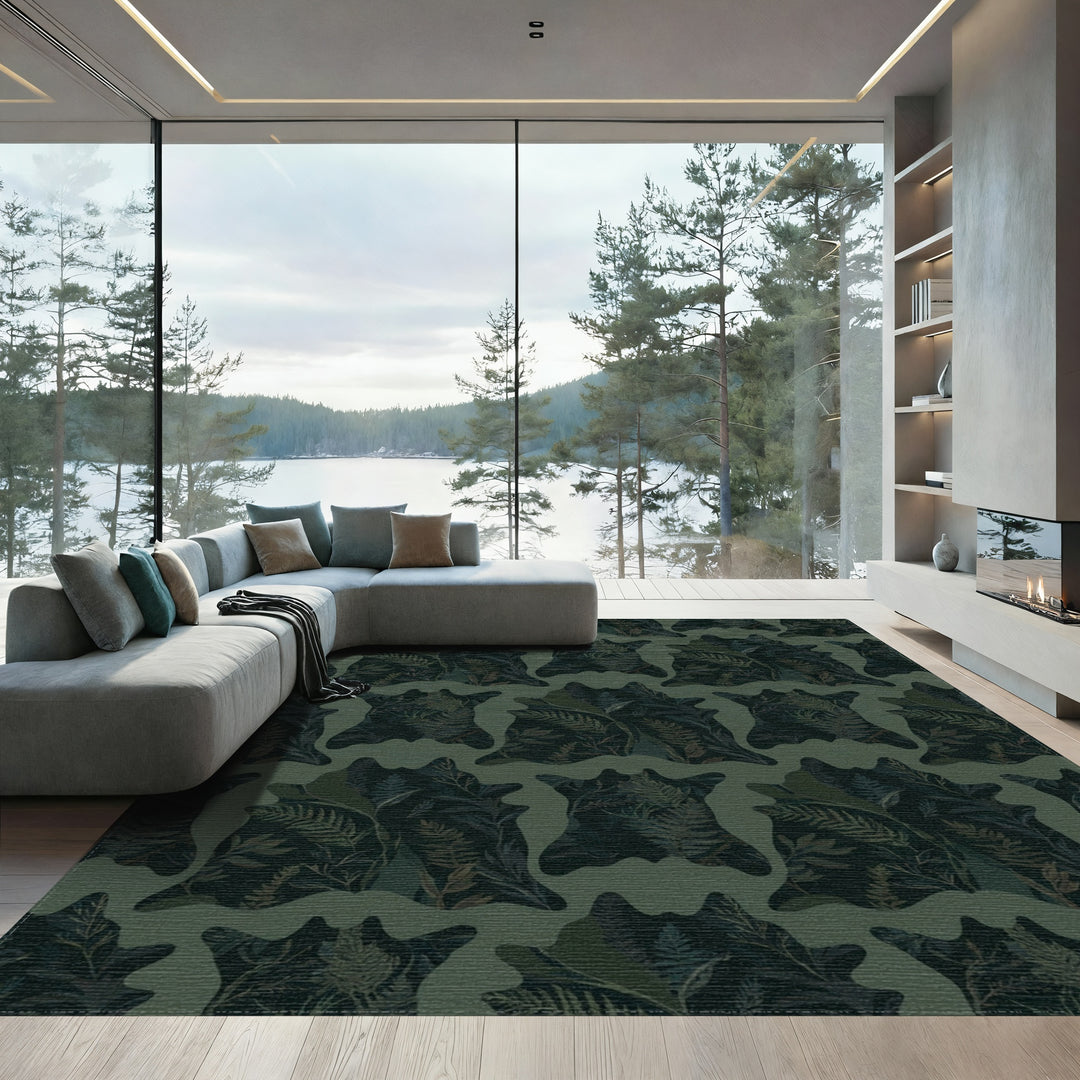 Dark Forest Foliage Animal Pelt Rug