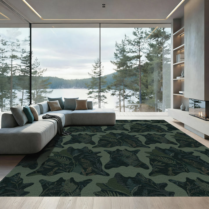 Dark Forest Foliage Animal Pelt Rug