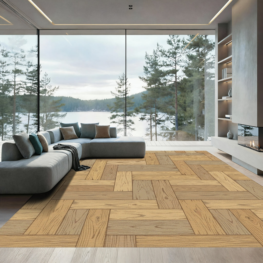 Natural Wood Grain Parquet Rug