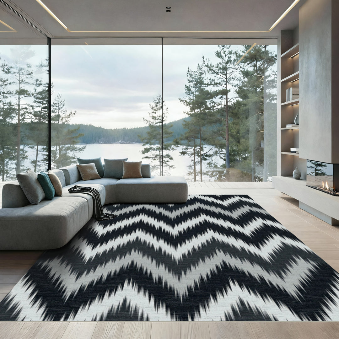 Geometric Zigzag Black Gray Rug