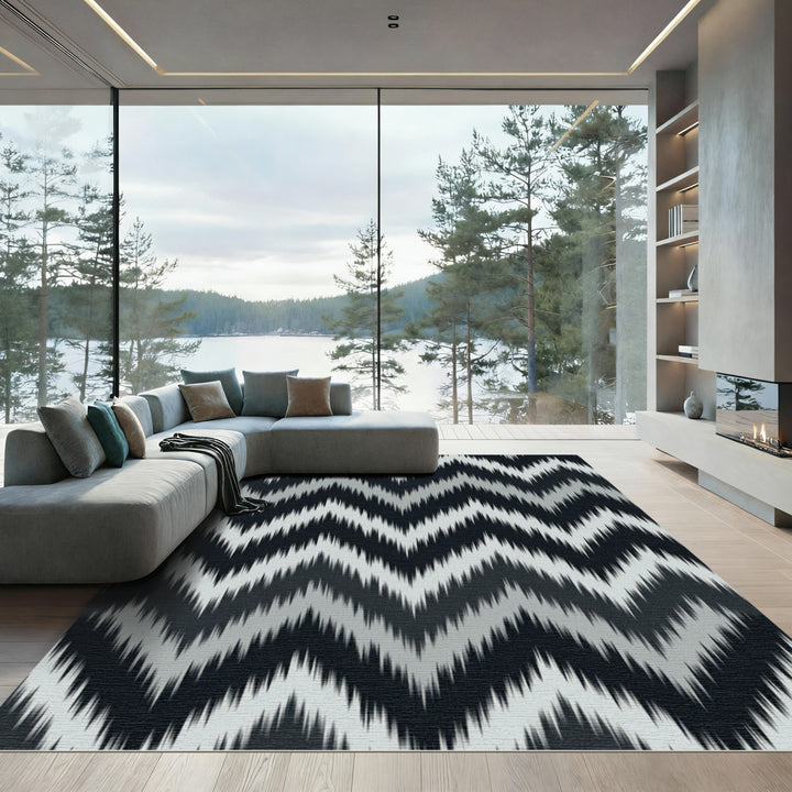 Geometric Zigzag Black Gray Rug