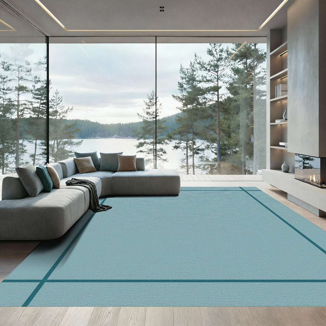 Minimalist Teal Bordered Square Rug