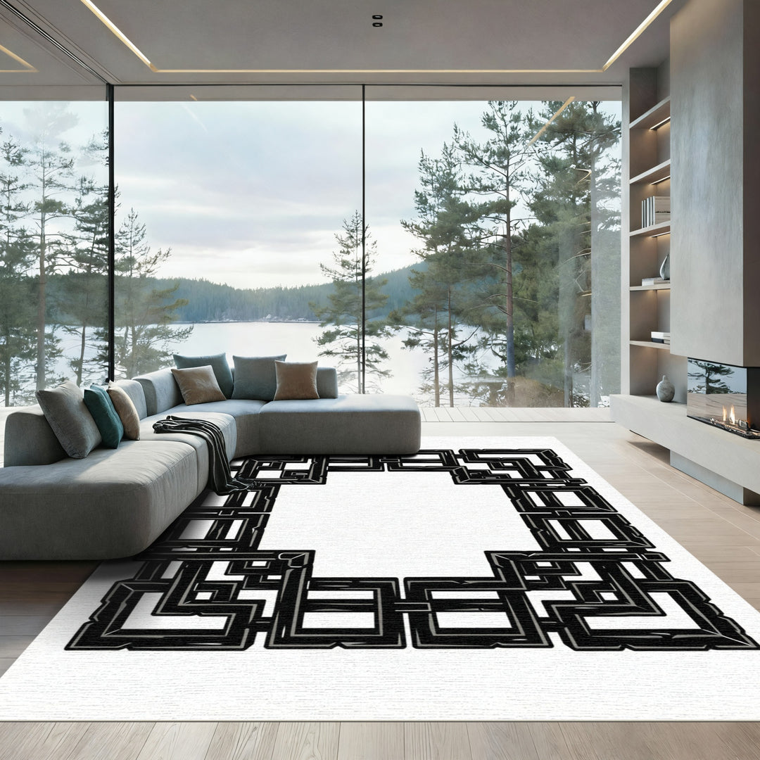 Black Obsidian Interlocking Square Frame Rug