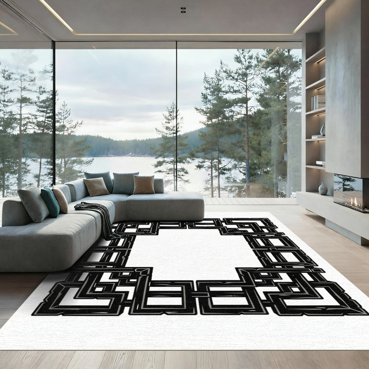 Black Obsidian Interlocking Square Frame Rug